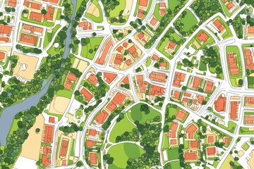Obraz premium Conceptual Urban Design Plan Showcasing Invented City Layout with Roads, Structures, and Zoning for Future Development