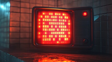 A vintage CRT TV with pixelated game screen and glowing pixels