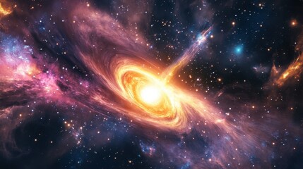 A radiant cosmic pulse ripples through a nebula, shaping entire galaxies with its energy
