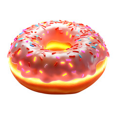 A Fluffy 3D Cartoon Donut with Glowing Icing Isolated on Transparent Background