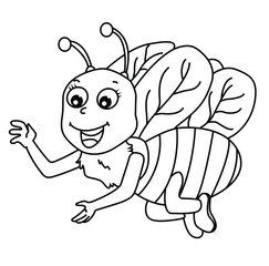 Cute cartoon hand drawn queen honey bee outline.