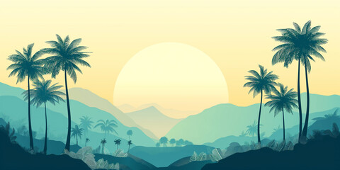 Obraz premium Simplified Tropical Design with Palms and Yellow Background for Text