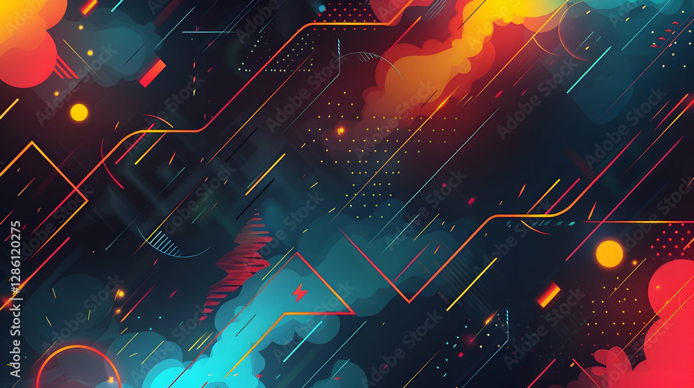 Poster abstract vibrant background with colorful geometric shapes and dynamic patterns for design use