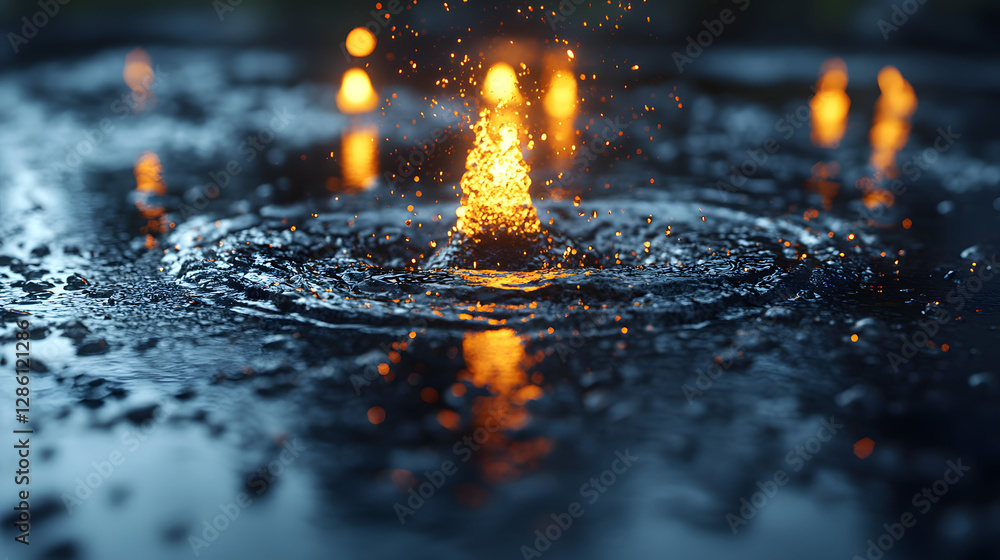 Poster illuminated water ripple: a mesmerizing close-up showcases the dance of water, where a radiant sourc