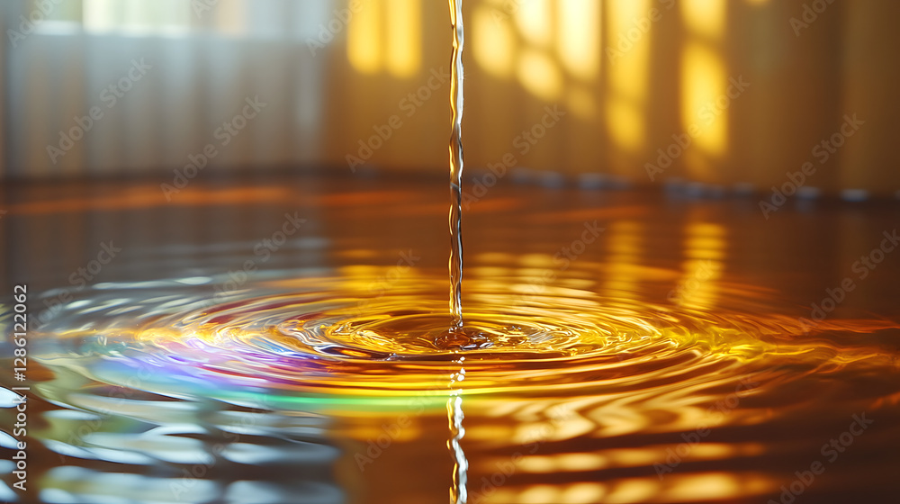 Poster liquid harmony: a close-up capture of water being poured into a reflective surface, creating mesmeri