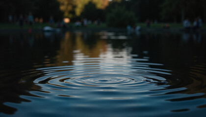 Fototapeta premium Ripples in water at a serene park pond