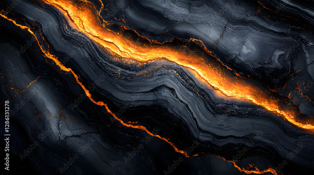 Poster glowing veins: a mesmerizing display of natural stone patterns, featuring swirling dark grey base in