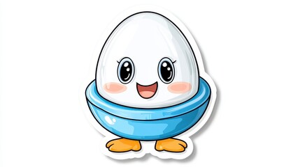 Fototapeta premium Cute Cartoon Character of Egg in a Bowl with Happy Expression
