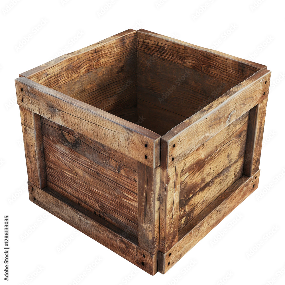Poster wooden storage crate with rustic design, ideal for organizing items or as decorative storage. perfec