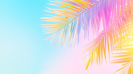 Minimalist Tropical Palm Leaves on Pastel Pink Sky with Branding Space