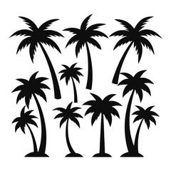 Fototapeta premium Palm Tree Silhouettes Set - Black and White Minimalist Palm Icons.