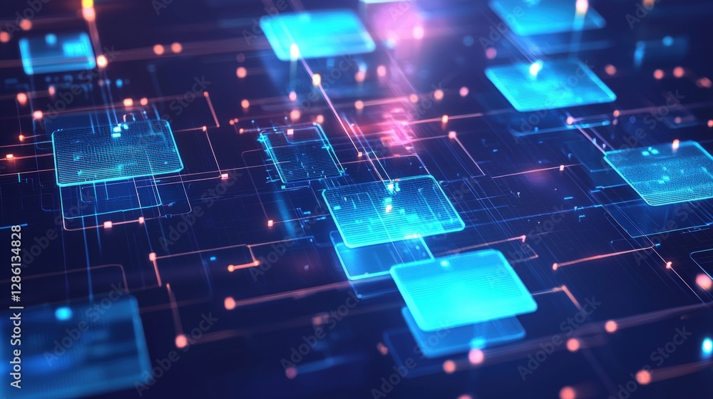 Poster abstract network grid with files and folders, futuristic software interface, digital document manage