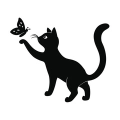 Cat plays with butterfly Vector Illustration
