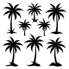 Palm Tree Silhouettes Set - Black and White Minimalist Palm Icons.