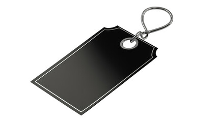 Fototapeta premium Blank black tag with a metal loop for labeling items or organizing belongings in various settings