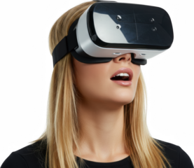 Woman Using VR Headset Immersive Virtual Reality Experience