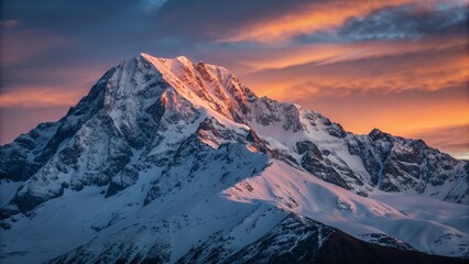 Obraz premium Majestic Snow-Capped Mountain at Sunset or Sunrise