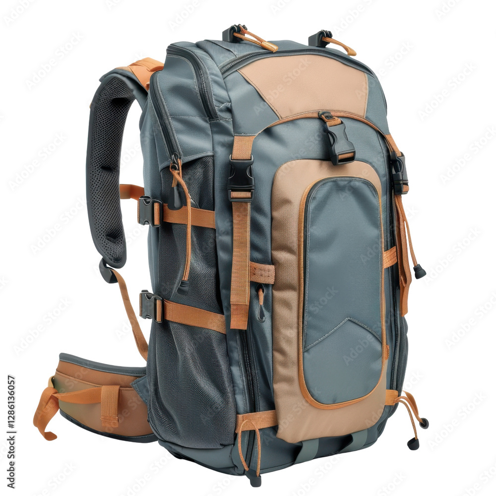 Poster stylish backpack with multiple compartments and adjustable straps, perfect for outdoor adventures an
