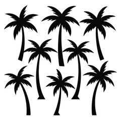 Palm Tree Silhouettes Set - Black and White Minimalist Palm Icons.