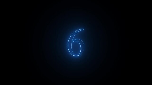 cayan color Bright neon countdown animation.black background from 1 to 10 , and 4k video.