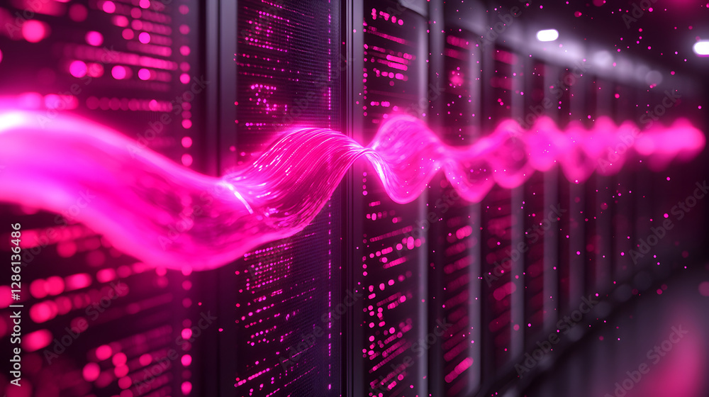 Poster cybernet pulse: an abstract vision of data flow, illustrated by a pulsating, luminous stream of info
