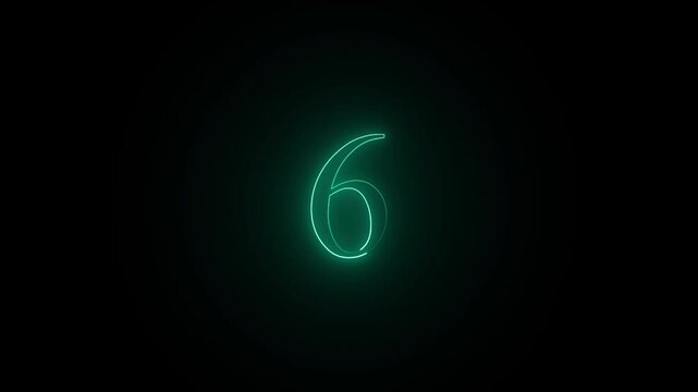 cayan color Bright neon countdown animation.black background from 1 to 10 , and 4k video.