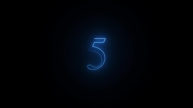 cayan color Bright neon countdown animation.black background from 1 to 10 , and 4k video.