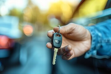 Close-up Shot of Valet Holding Car Key Outside Vehicle