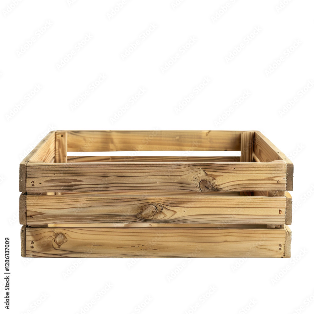 Poster wooden storage crate with natural finish, perfect for organizing items. this versatile container can