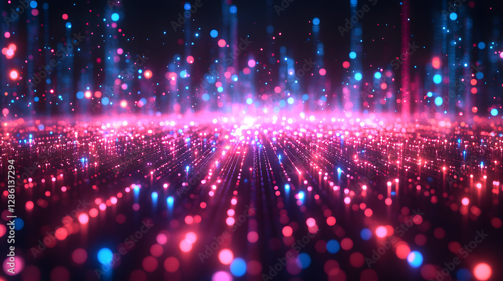 Aufkleber digital symphony: an abstract, vibrant display of interconnected points and lines of data, illuminat
