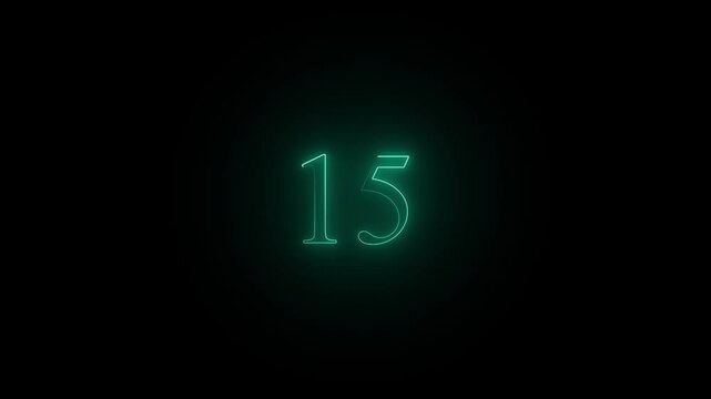 cayan color Bright neon countdown animation.black background from 1 to 20 , and 4k video.