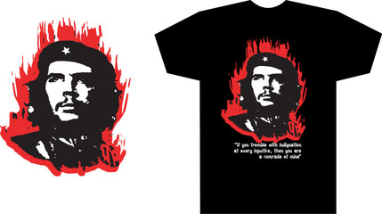 T-shirt design featuring a bold, artistic rendering of Che Guevara