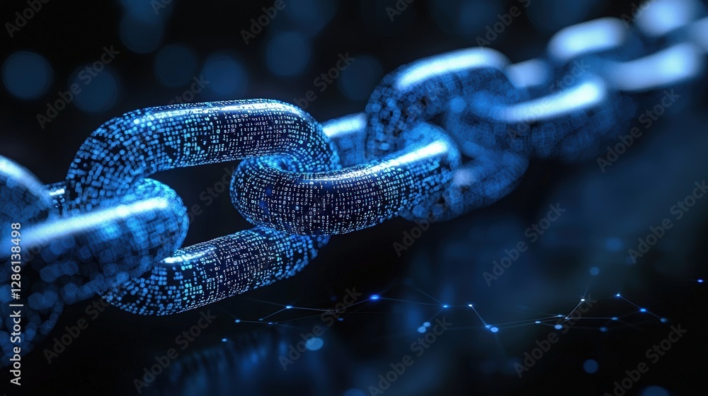 Poster a chain with a bright blue light running through its links creating a stunning visual effect