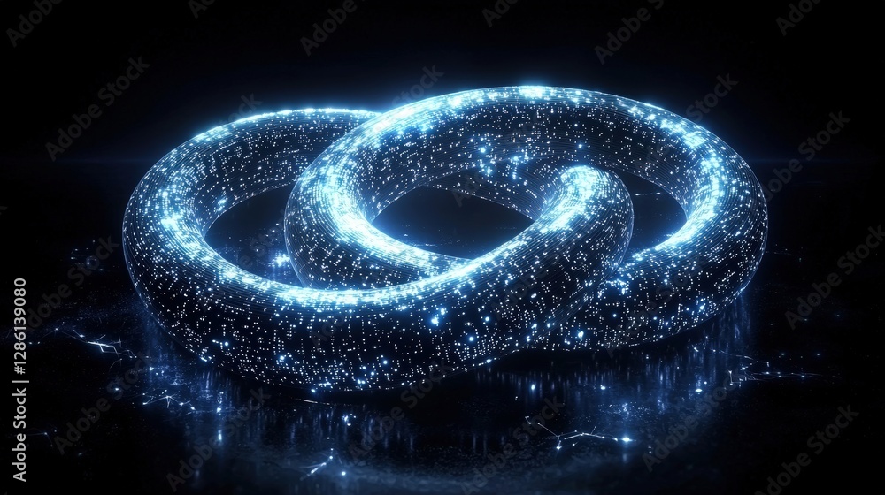 Poster two intertwined rings with glowing lights creating a stunning visual display of light and design