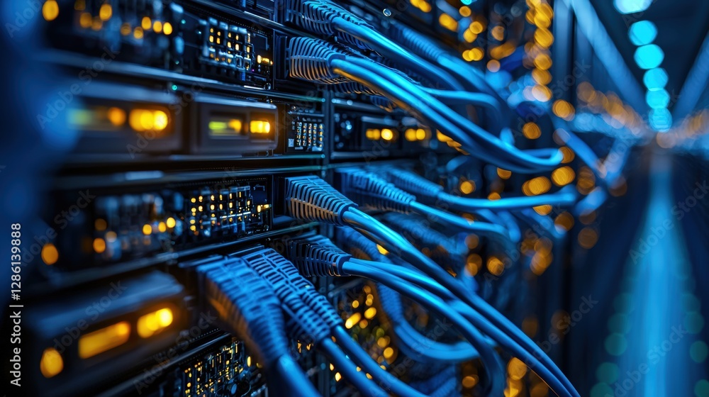 Poster close-up view of a single server unit highlighting advanced technology used for data processing