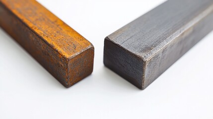 Close-up of Two Metal Bars: One Oxidized, One Unfinished