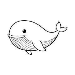 Cute Cartoon Whale Coloring Page - Black and White Line Art Illustration