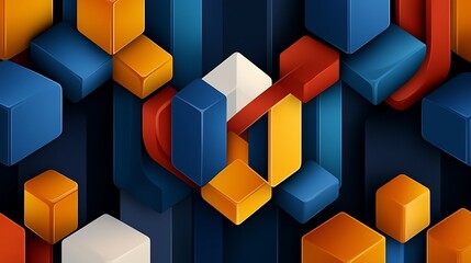 Abstract 3D Render: Interlocking Geometric Forms in Deep Blue and Orange Hues AI Generated