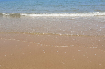 Beautiful sea, sand and blue sky in Belguim in the summer day.