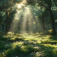 Obraz premium Beautiful forest clearing with soft light high resolution picture