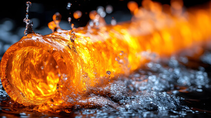 Molten Metal Quenched by Water: A dramatic image of glowing molten metal being rapidly cooled by a deluge of water, creating a stunning visual display of industrial processes.