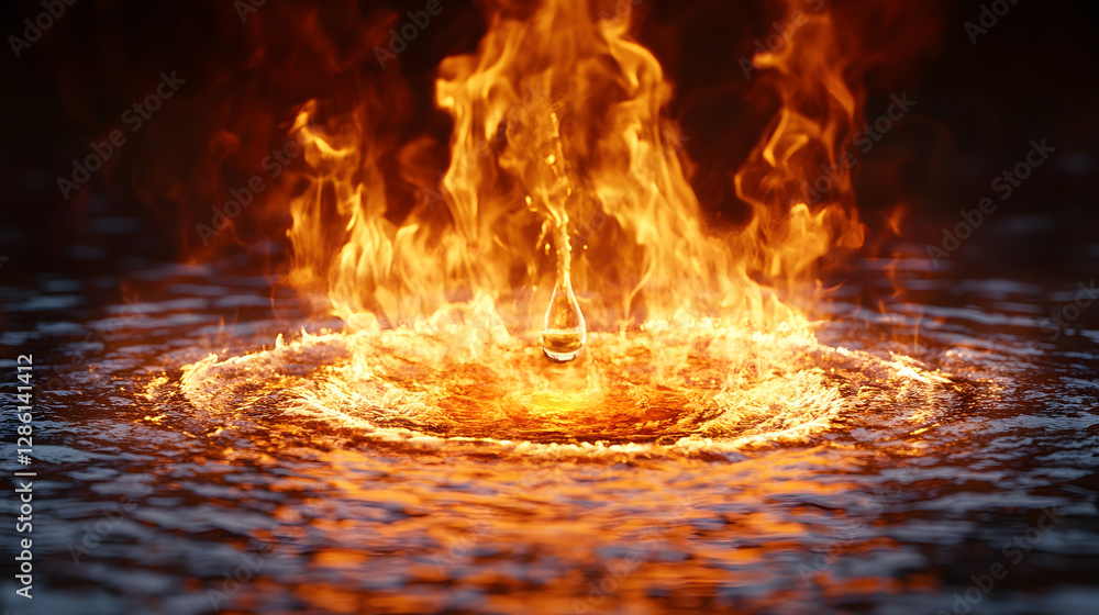 Poster blazing inferno: a mesmerizing display of fire erupting from a surface, creating a striking visual s