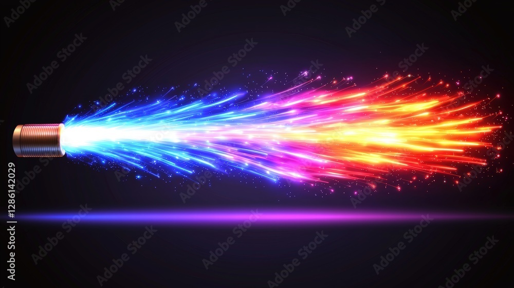 Poster explosive dynamite stick burning with intense flames and sparks against a darkened background