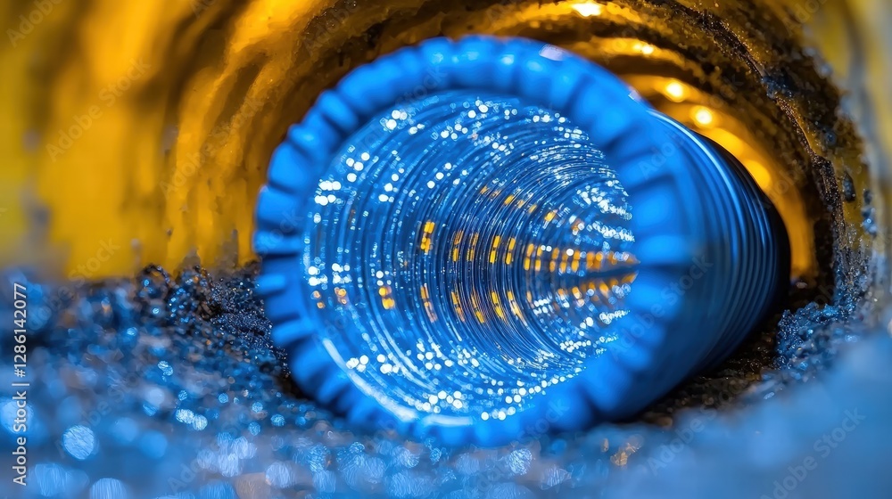 Poster elegant blue bottle illuminated from within casting a soft glow against a dark background