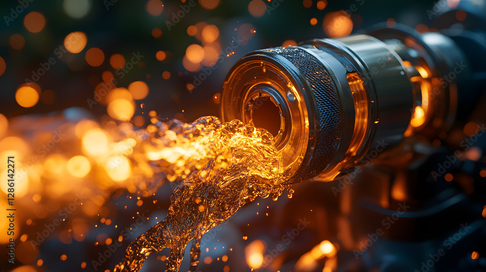 Poster industrial spark shower: dynamic close-up of a machine in action, emitting a fiery cascade of sparks