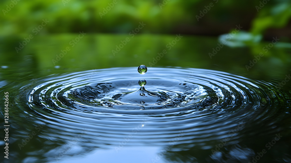Aufkleber serene ripple effect: captivating image of a water droplet creating concentric circles in a tranquil