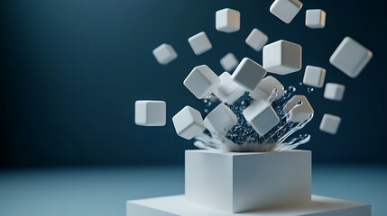 Abstract 3D Render: White Cubes Exploding from a Box AI Generated