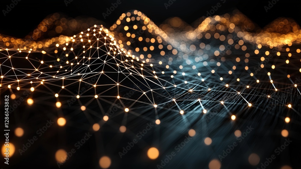 Poster intricate network of lights illuminating a dark urban landscape with dazzling patterns and colors