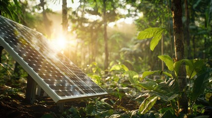 Holographic leaves overlaying a solar panel, neon green glow, tech-eco fusion, ultra-sharp details