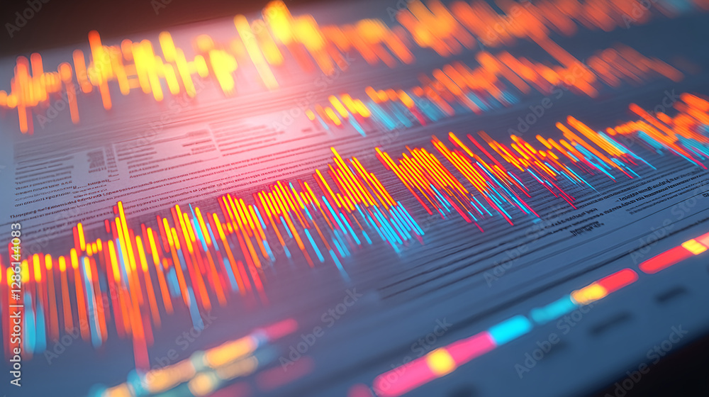 Poster analyzing data trends digital workspace infographic modern technology close-up data visualization in